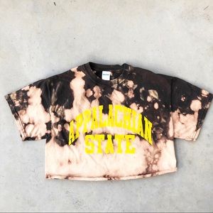 Gildan Tops - Appalachian State Black Bleached Crop Top Gildan Tops - Appalachian State Black Bleached Crop Top